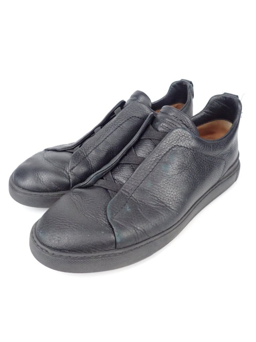 Ermenegildo Zegna Couture Triple Stitch Black Leather Sneakers US 11